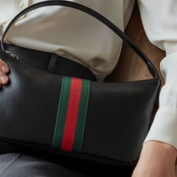 Gucci Designer Lunetta leather Purse Trimmed Jacquard Shoulder Bag Green Red - Picture 13 of 13